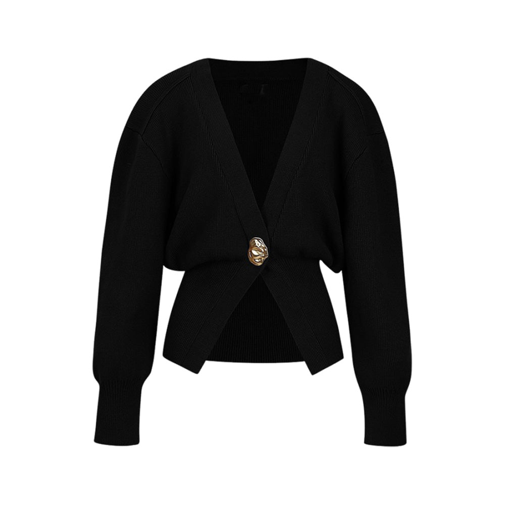 Feinstrick-Cardigan in Schokoladenbraun mit Statement-Knopf