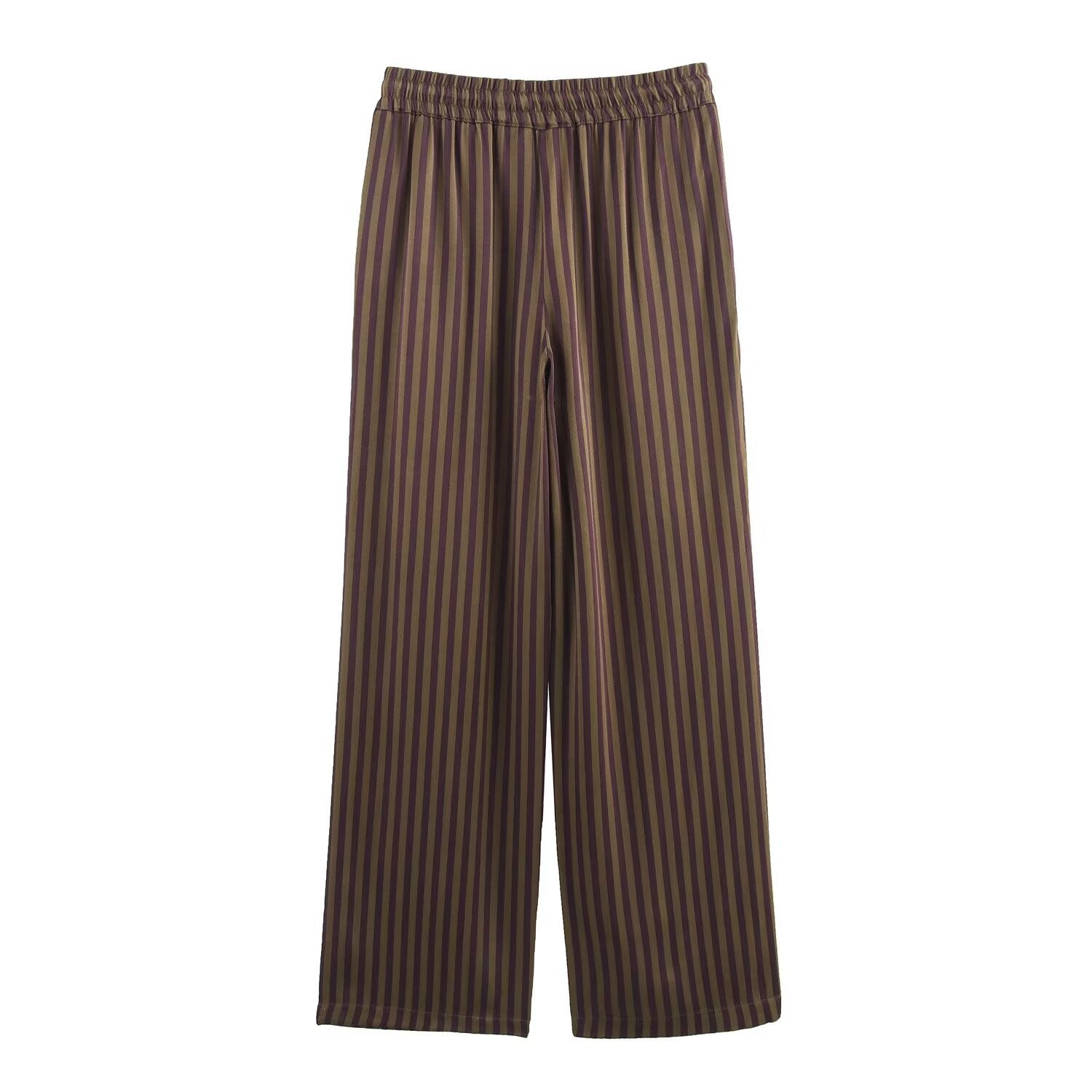 Gestreiftes Satin-Set in Schokoladen- und Olivtönen