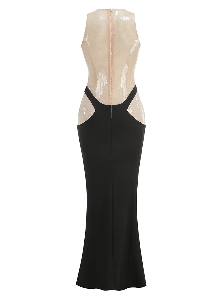 Abendkleid mit Pailletten-Top und Cut-Out-Detail