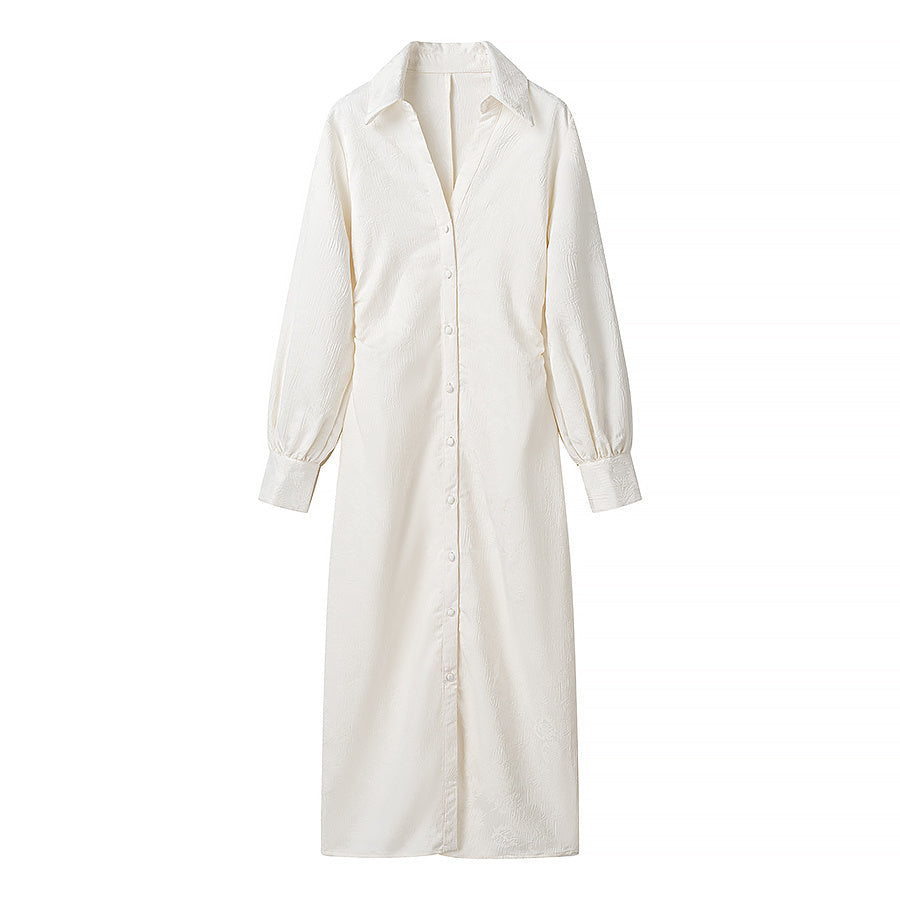 Hemdblusenkleid aus strukturierter Baumwolle in Offwhite