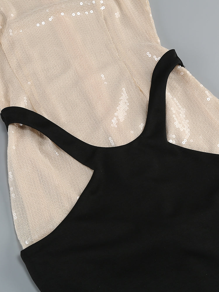 Abendkleid mit Pailletten-Top und Cut-Out-Detail