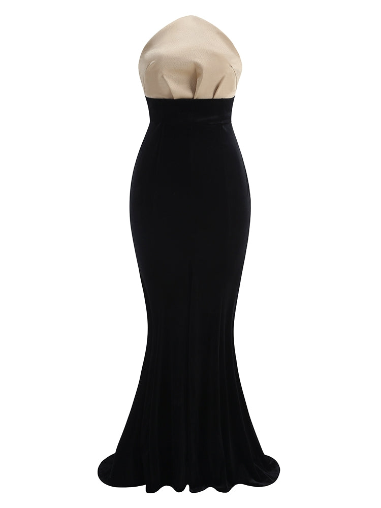 Abendkleid mit Satin-Bustier und Samt-Rock