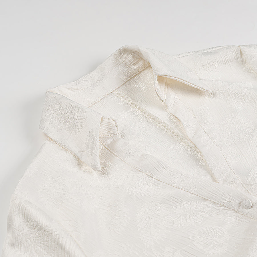 Hemdblusenkleid aus strukturierter Baumwolle in Offwhite