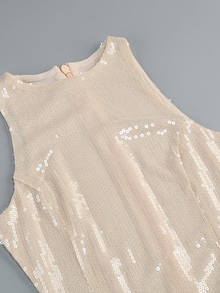 Abendkleid mit Pailletten-Top und Cut-Out-Detail