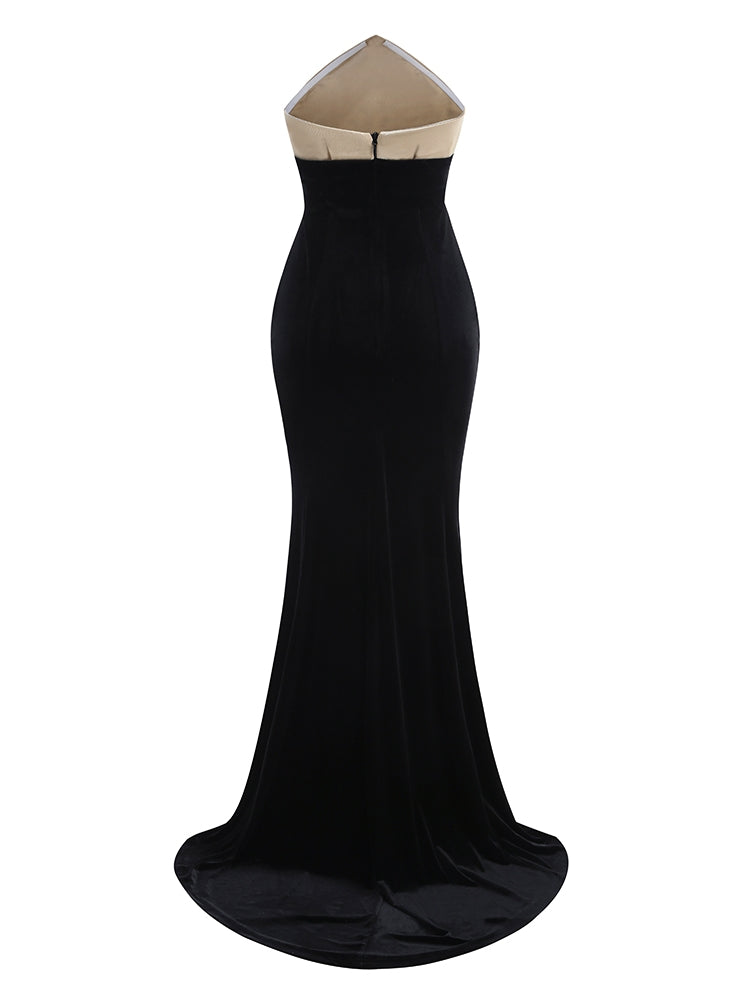 Abendkleid mit Satin-Bustier und Samt-Rock