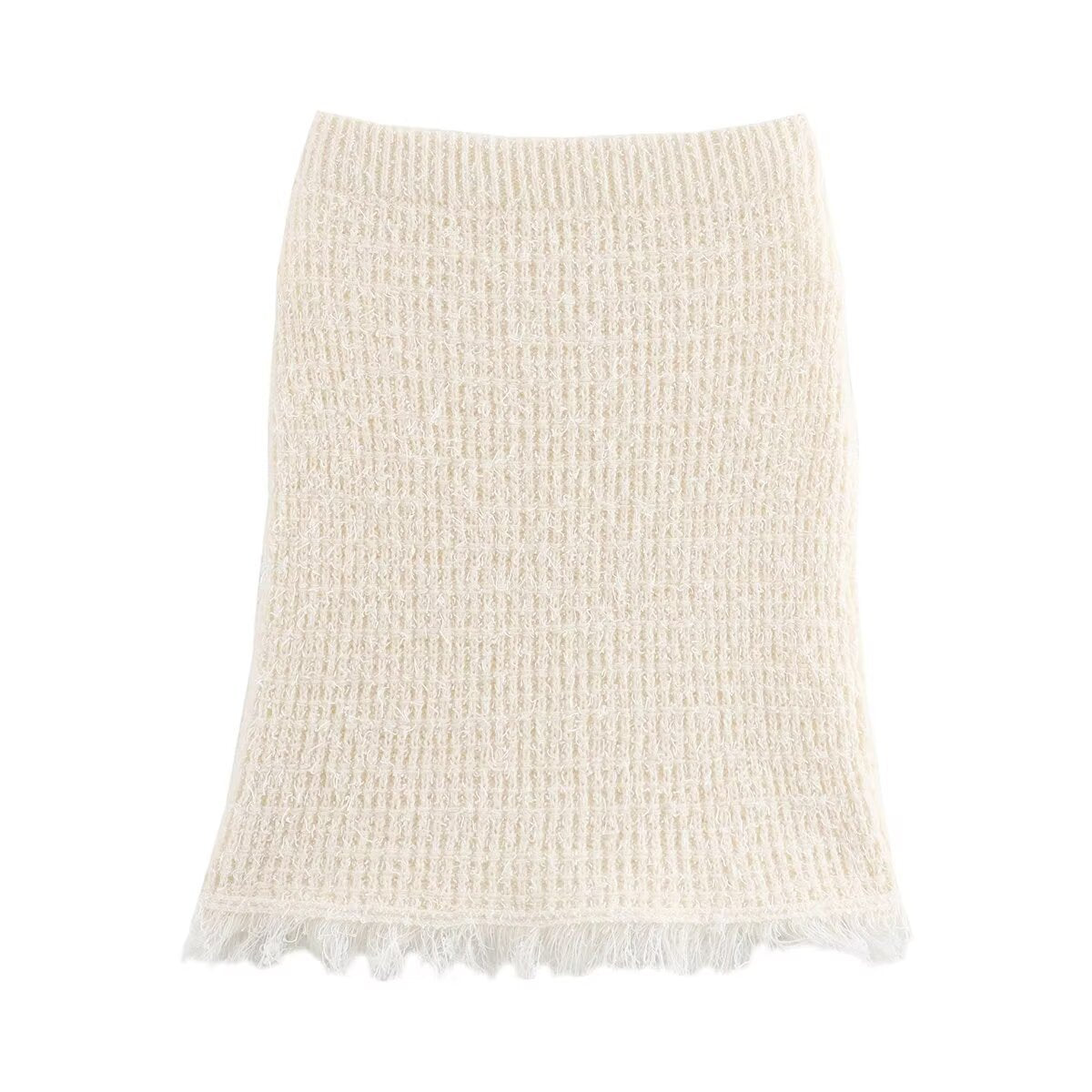 Zweiteiliges Strick-Set in Creme mit schwarzen Akzenten