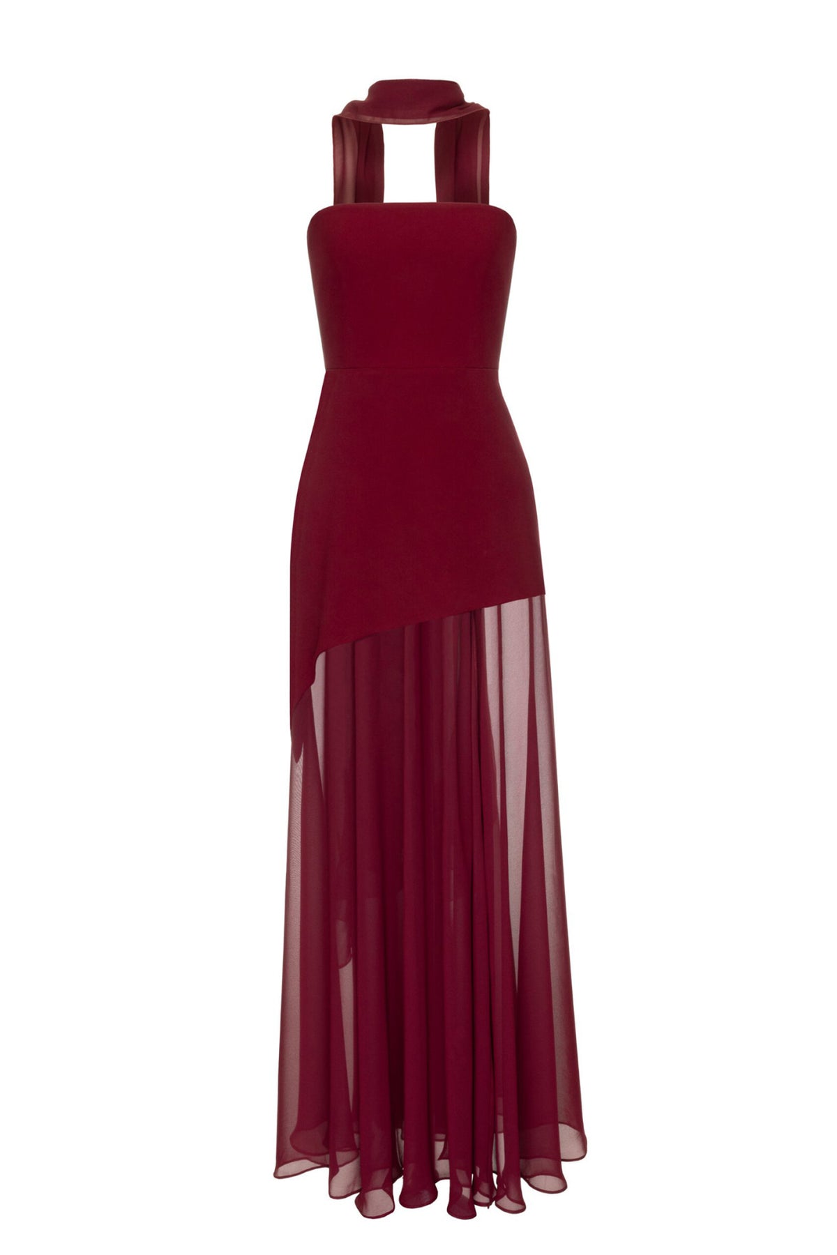 Asymmetrisches Abendkleid aus Chiffon in Bordeaux