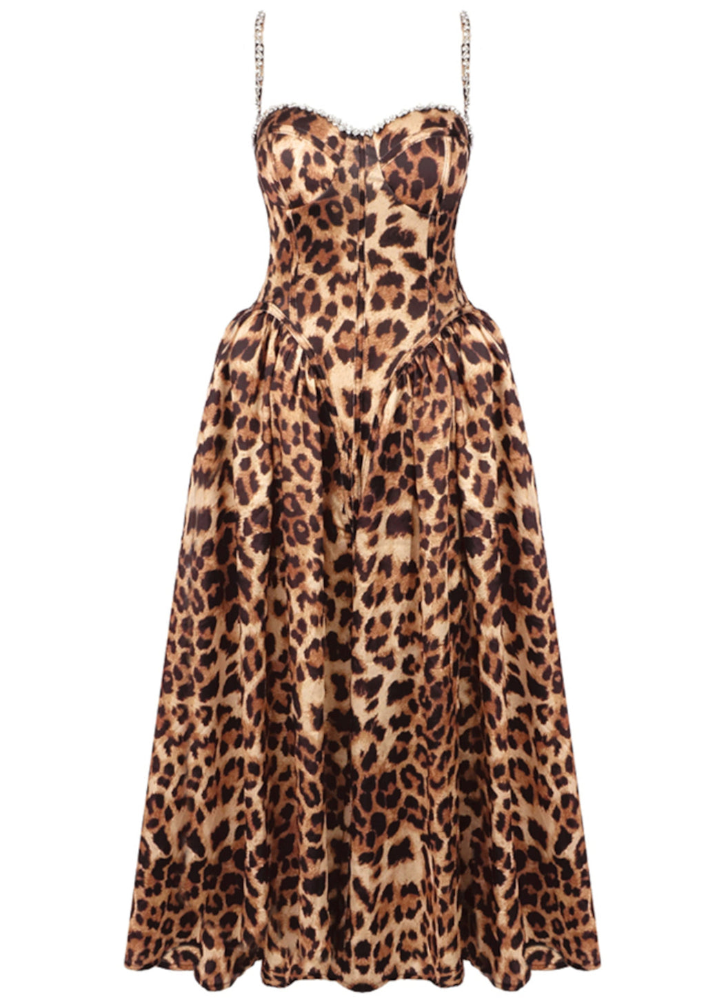 Corsagenkleid mit Leopardenmuster und Kristallträgern