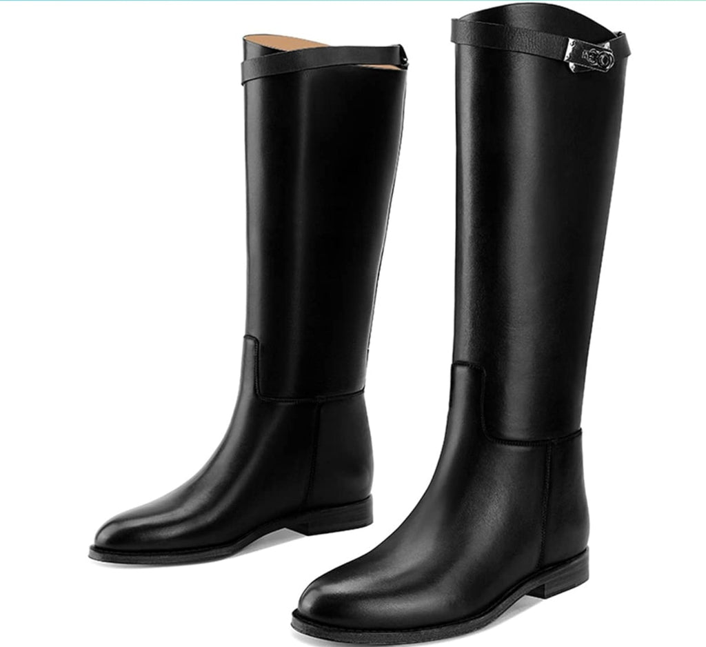 Kniehohe Reitstiefel aus schwarzem Kunstleder