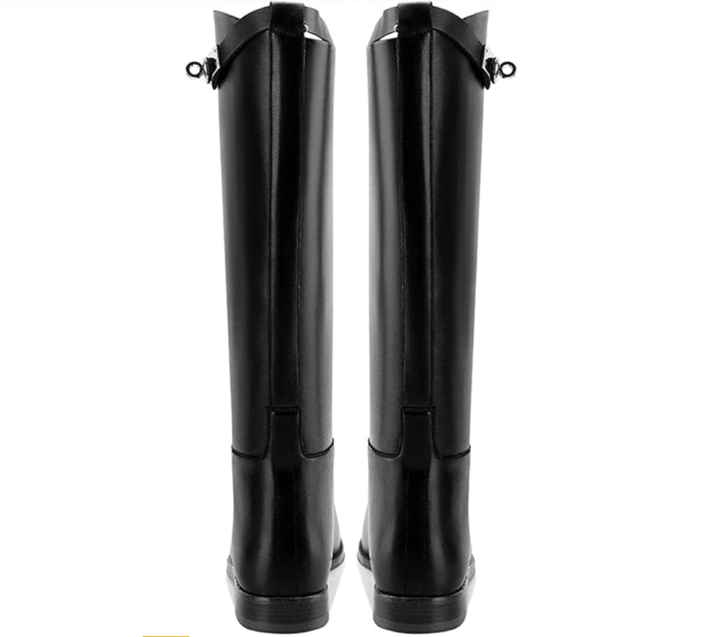 Kniehohe Reitstiefel aus schwarzem Kunstleder