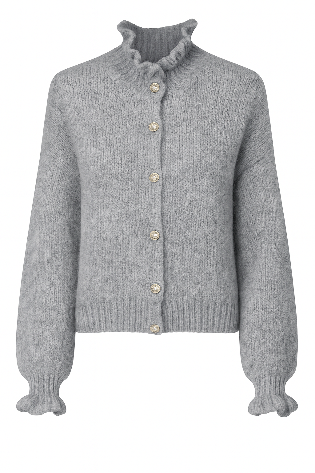 Rüschen-Cardigan aus Woll - Mohair - Mix