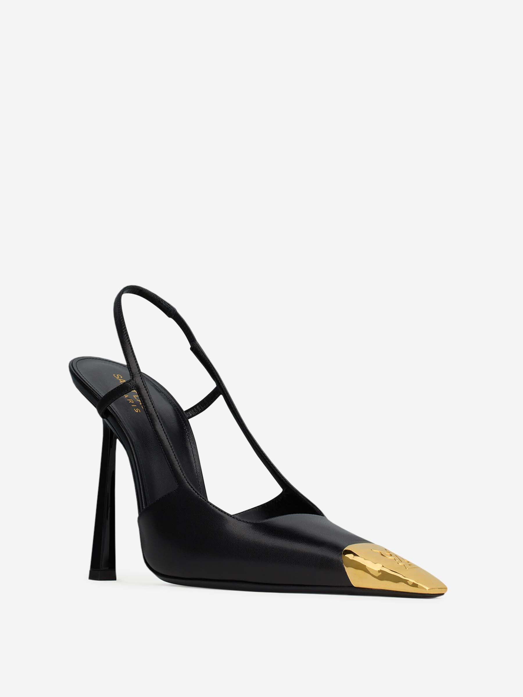 Slingback-Stiletto mit goldener Metallkappe in Schwarz